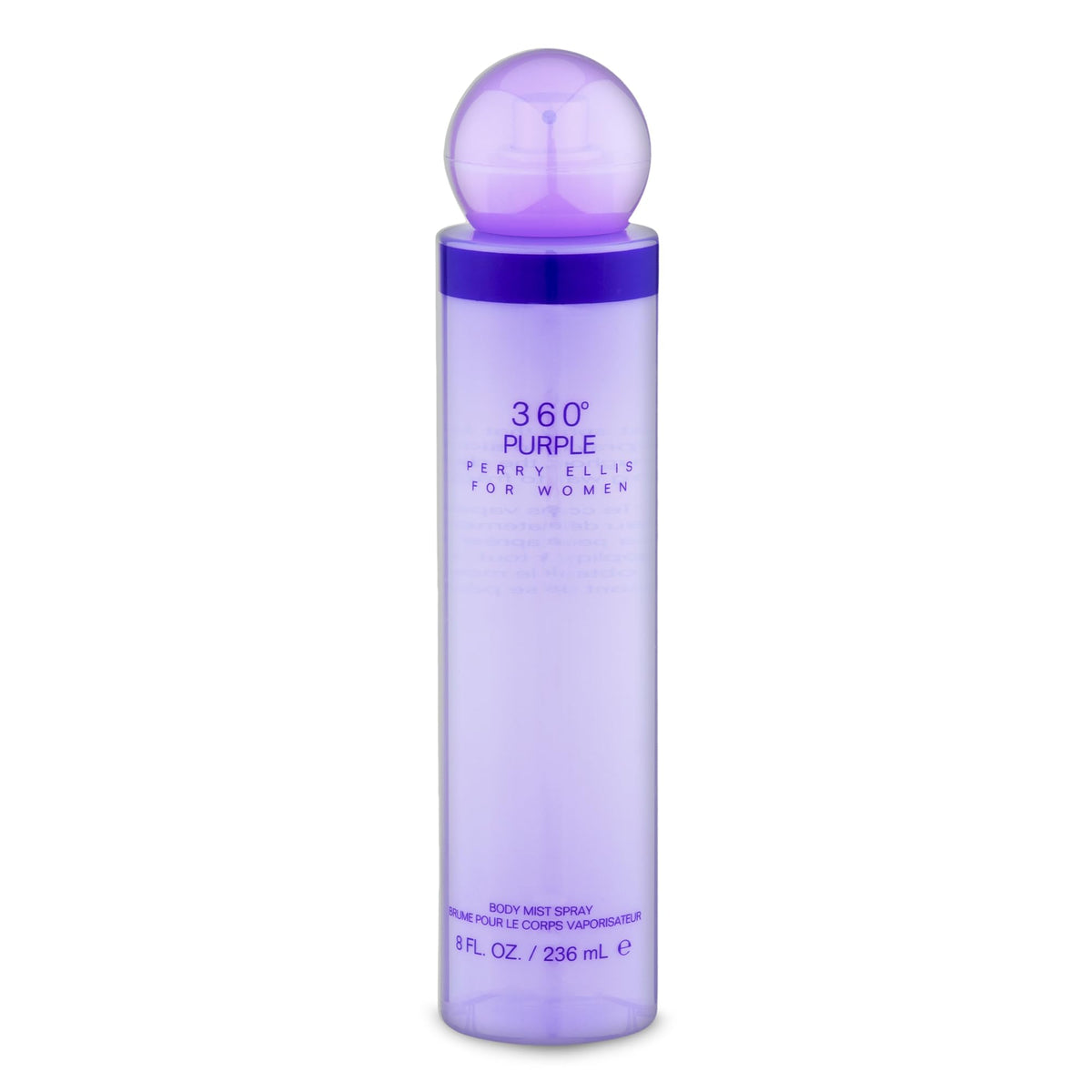 Perry Ellis 360 Purple bottle front view highlights a chic floral woody musk fragrance for daily wear.