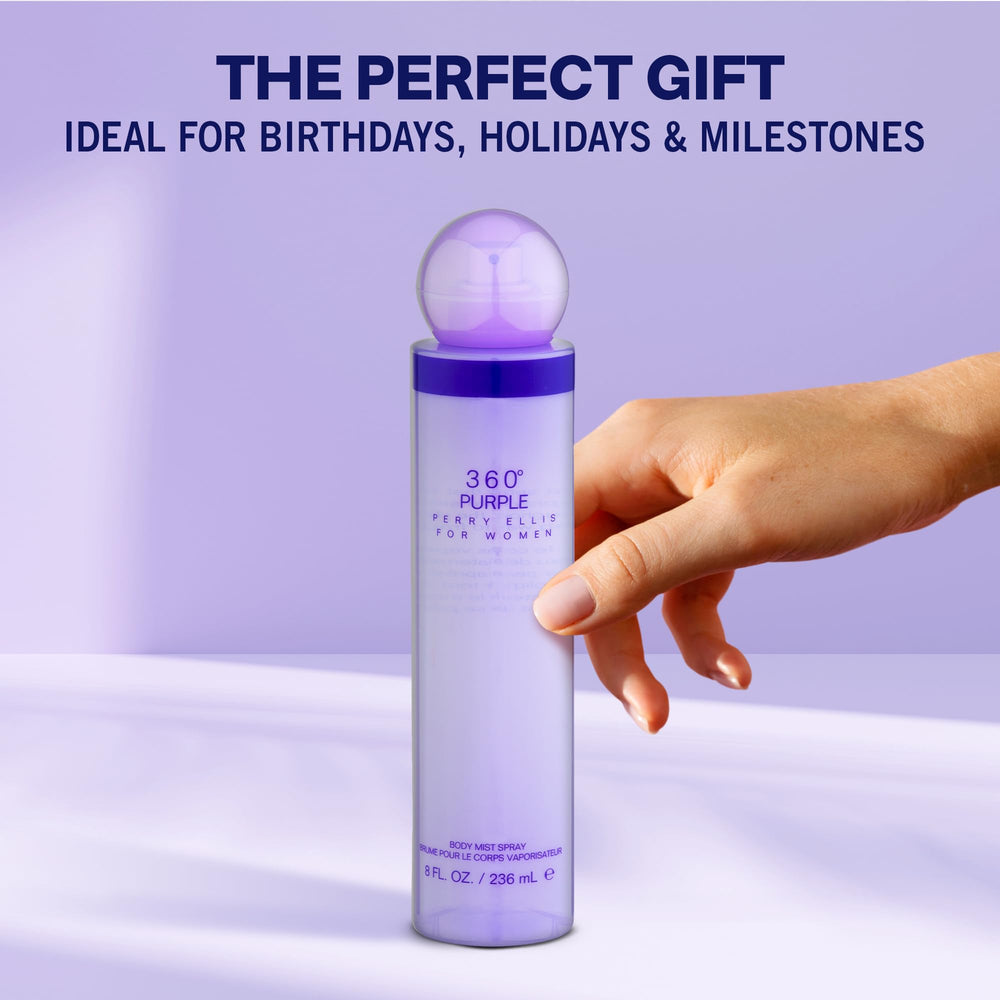Perry Ellis 360 Purple worn-on-skin demonstrates soft longevity and versatile scent for day or night.