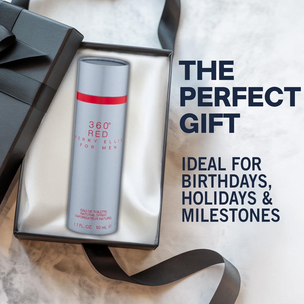 Perry Ellis 360 Red bottle with atomizer demonstrates easy, even spray for all-night wear.