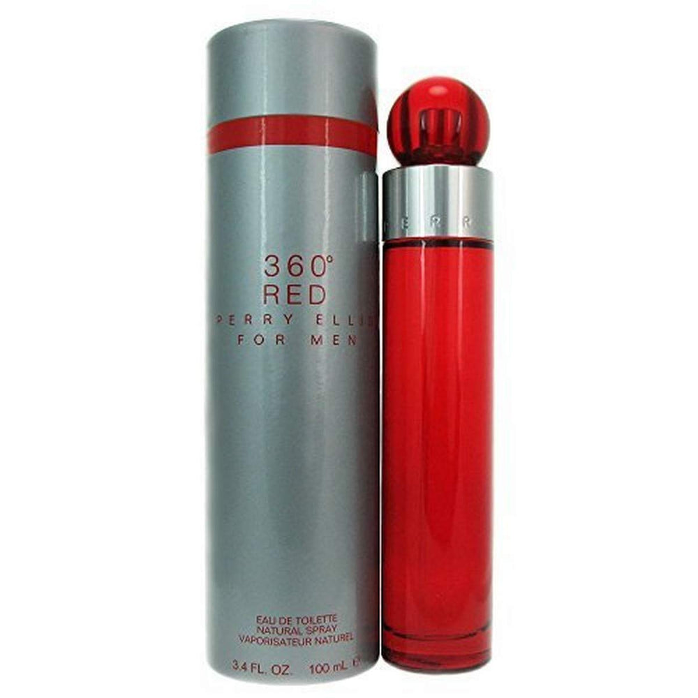Perry Ellis 360 Red EDT bottle highlights citrus-spice scent for daytime wear.