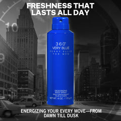 Perry Ellis 360° Very Blue bottle-back reveals amber and oakmoss for lasting scent.