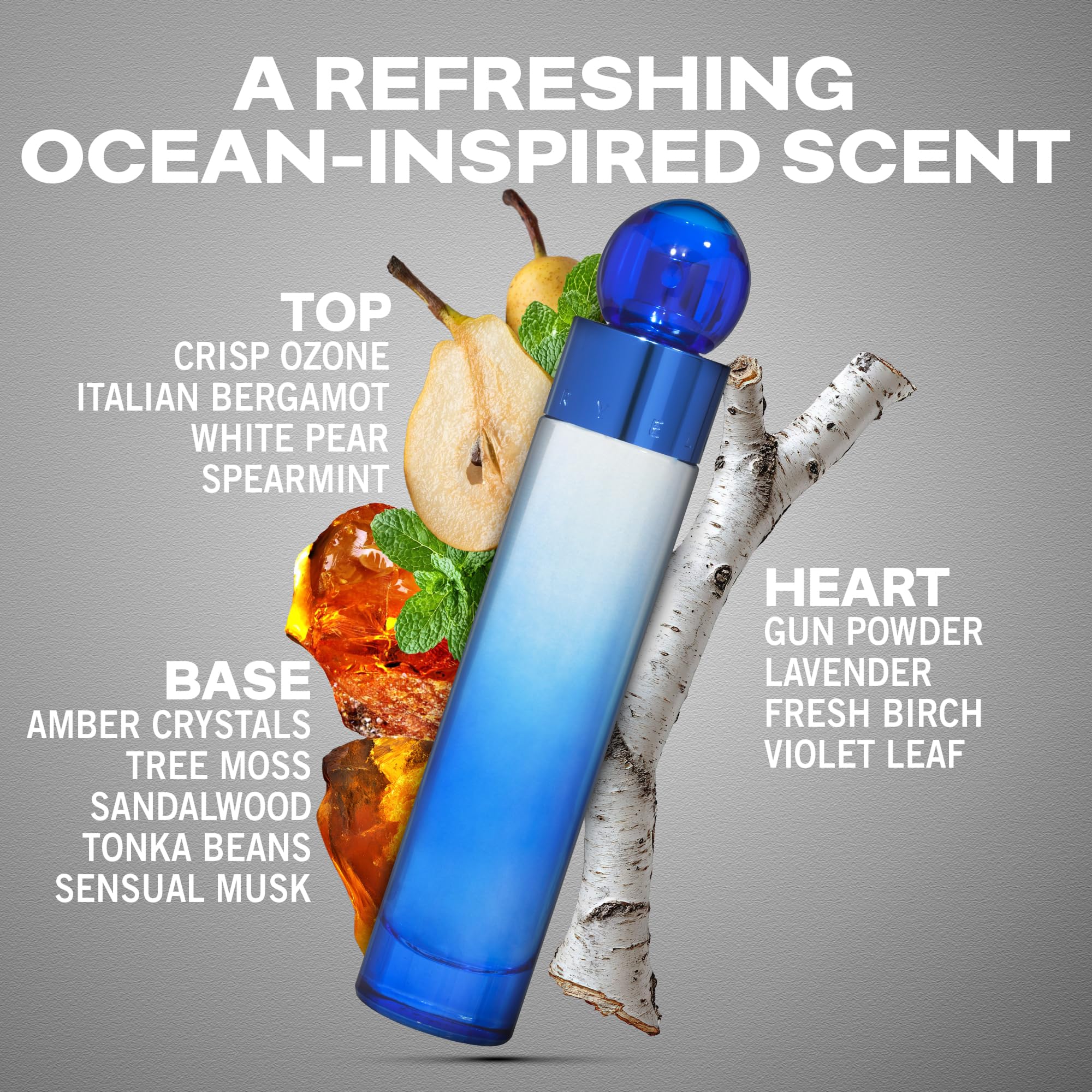 Perry Ellis 360° Very Blue bottle closeup highlighting a versatile, masculine scent.