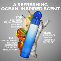 Perry Ellis 360° Very Blue bottle closeup highlighting a versatile, masculine scent.