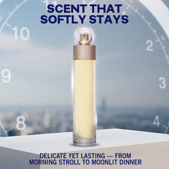 Perry Ellis 360° spray splash shot showing a light, wearable fragrance trail for daywear.