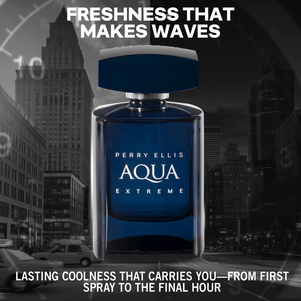 Perry Ellis Aqua Extreme embossed label close-up suggesting premium branding