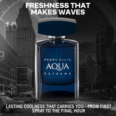 Perry Ellis Aqua Extreme embossed label close-up suggesting premium branding