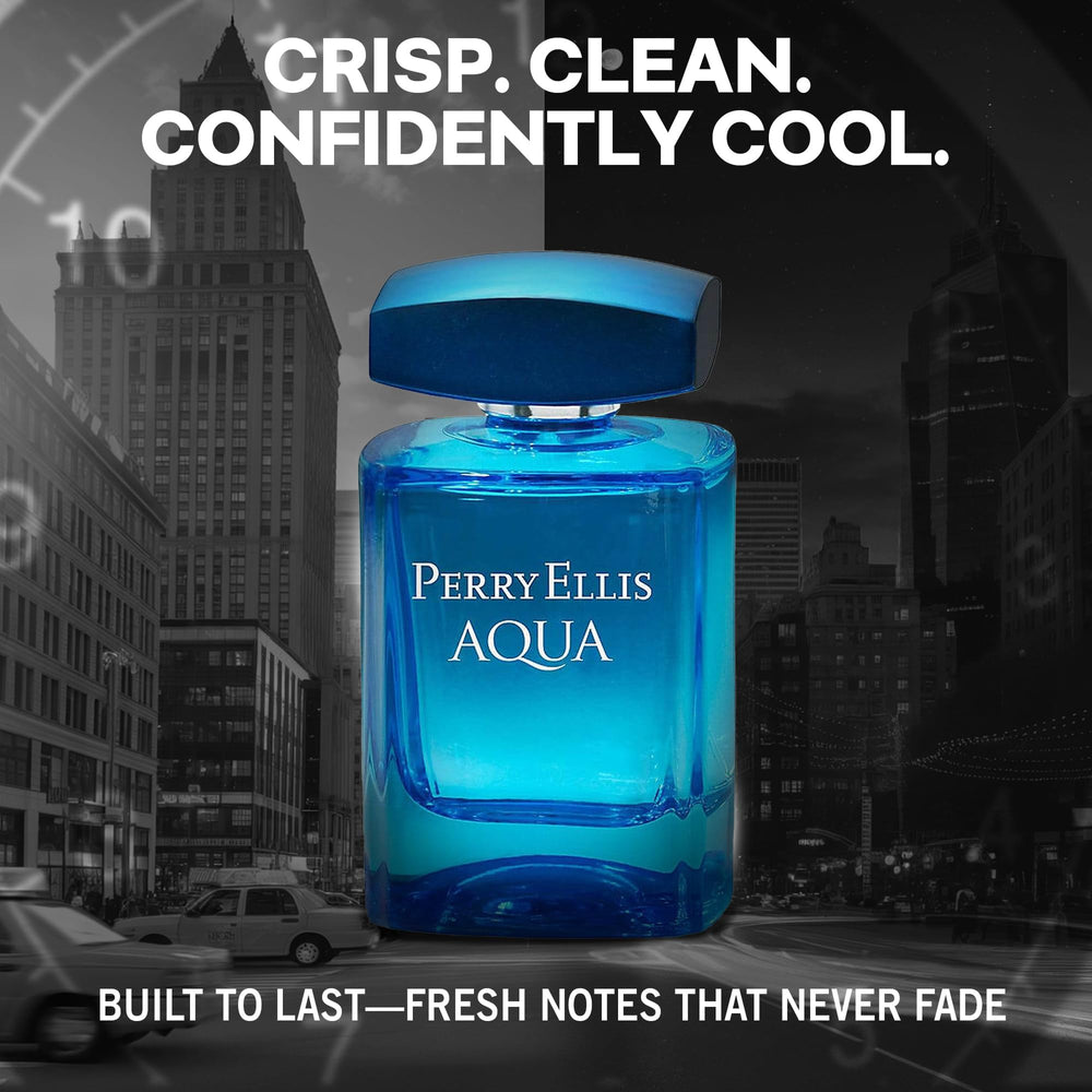 Perry Ellis Aqua mid notes coriander and lavender add balanced depth.
