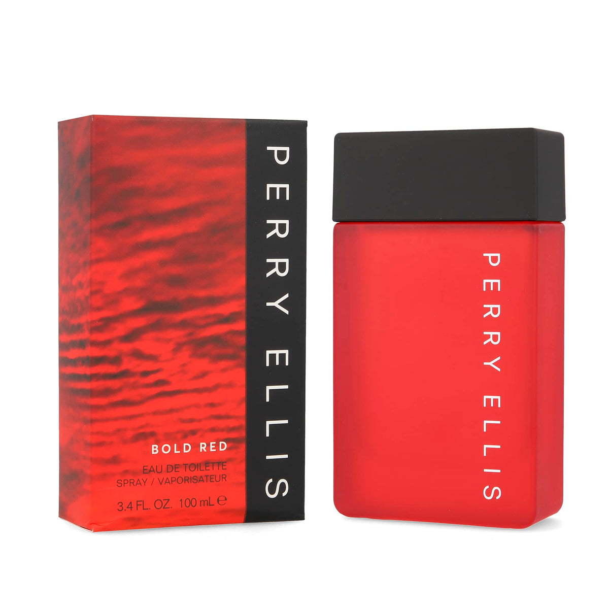 Perry Ellis Bold Red bottle front view highlighting amber-spicy scent for daily wear.