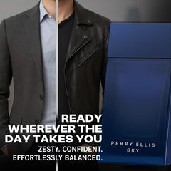 Perry Ellis Sky dry-down notes cedarwood and sandalwood provide lasting warmth