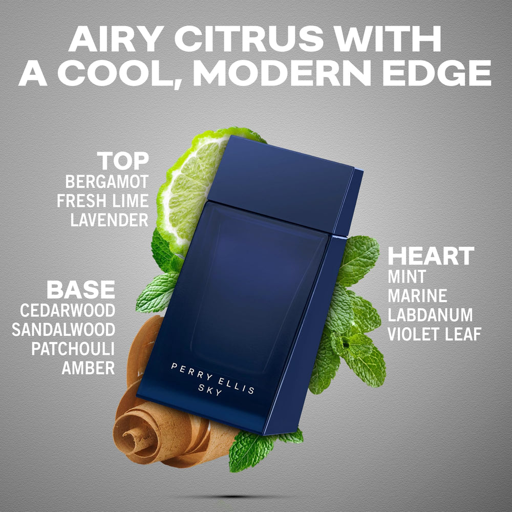Perry Ellis Sky top notes feature bergamot and lime for a bright morning boost