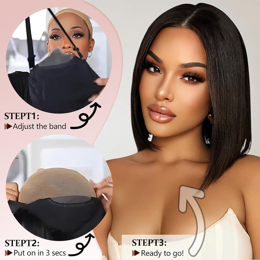 Perselene 4x4 HD lace closure bob wig blends with skin.