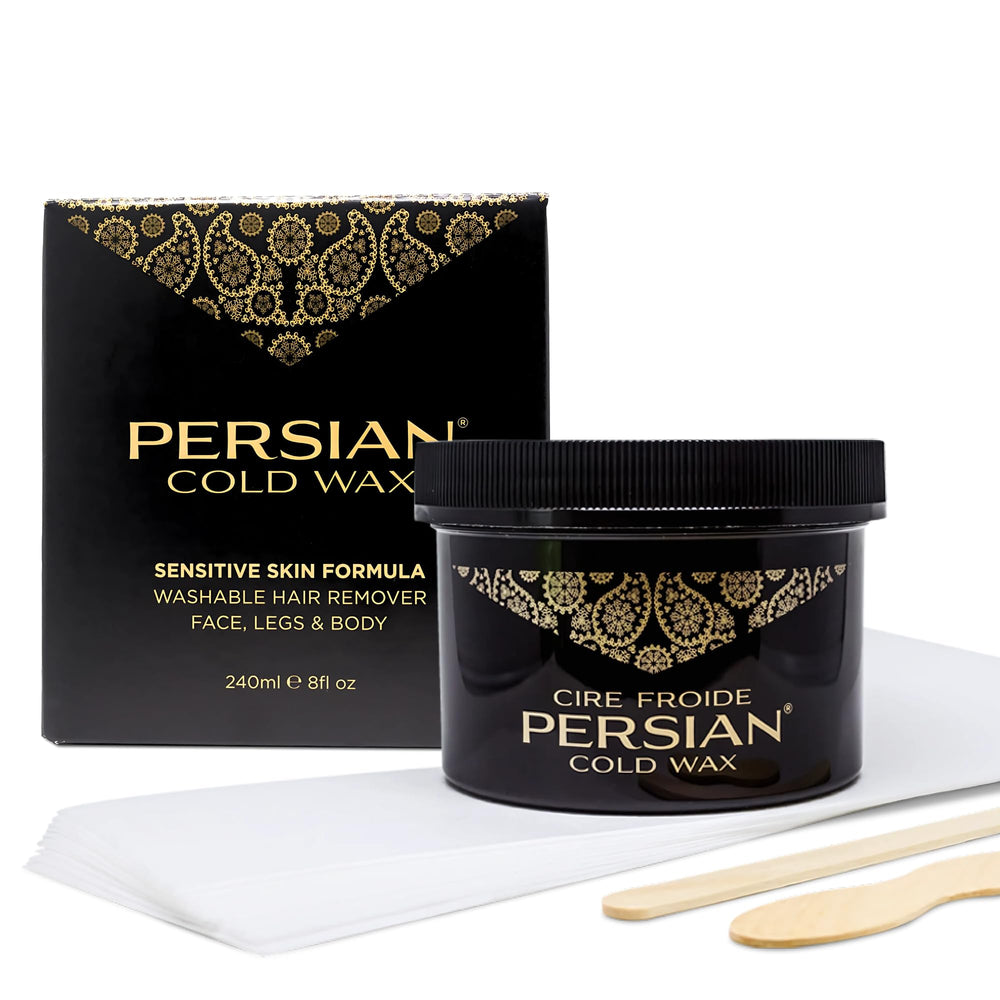 Persian cold wax kit bottle and strips for smooth at‑home waxing with gentle formula