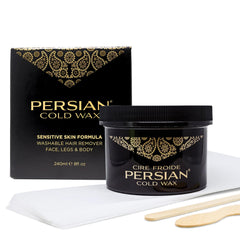 Persian cold wax kit bottle and strips for smooth at‑home waxing with gentle formula