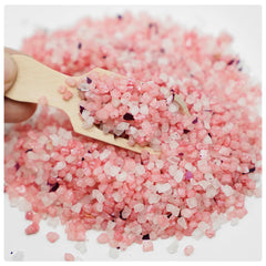 Persidra lavender bath salts in a bowl highlighting stress-relief scent