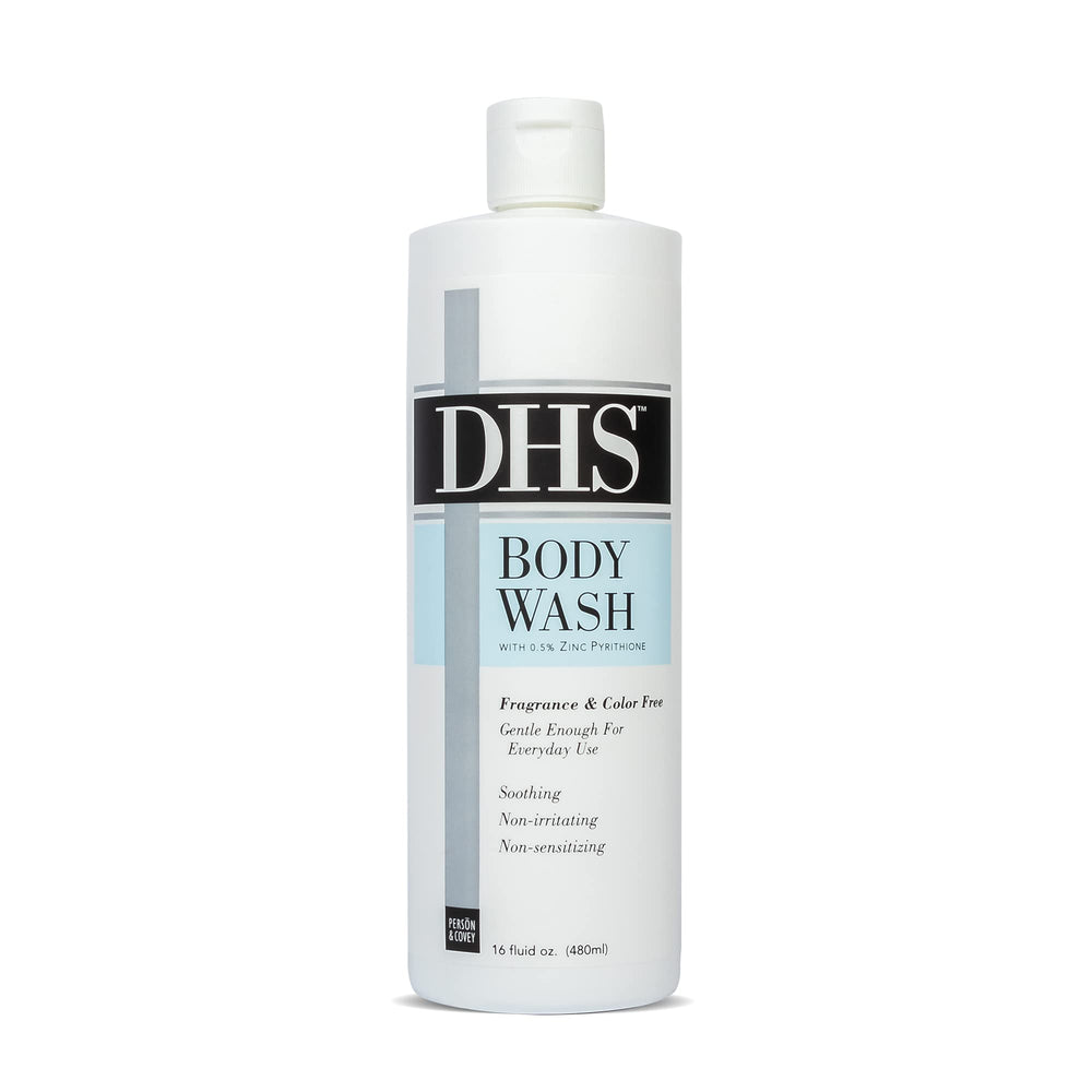 Person & Covey DHS Body Wash bottle front, gentle unscented cleansing for sensitive skin.