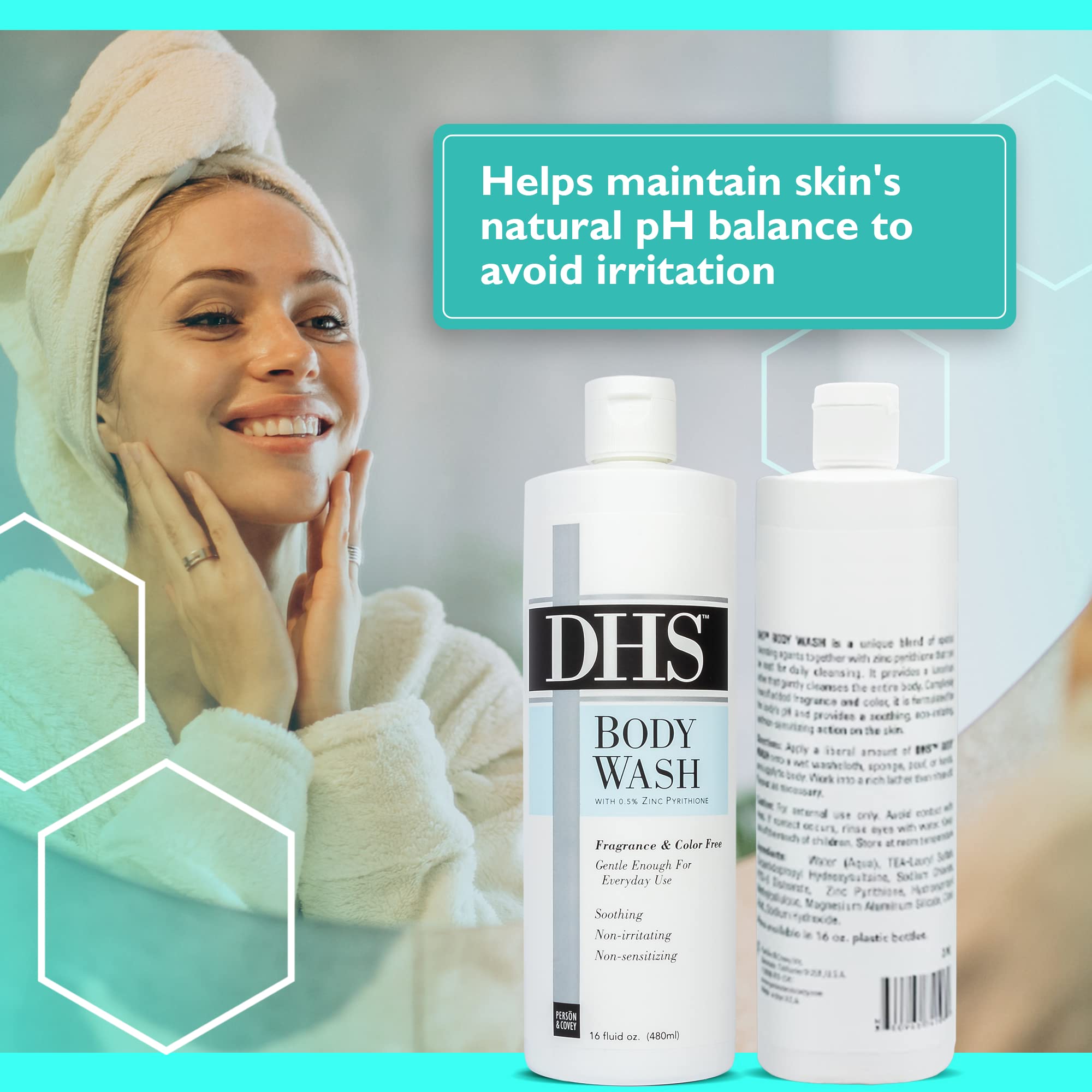 Person & Covey DHS Body Wash sensitive skin, irritant-free formulation.