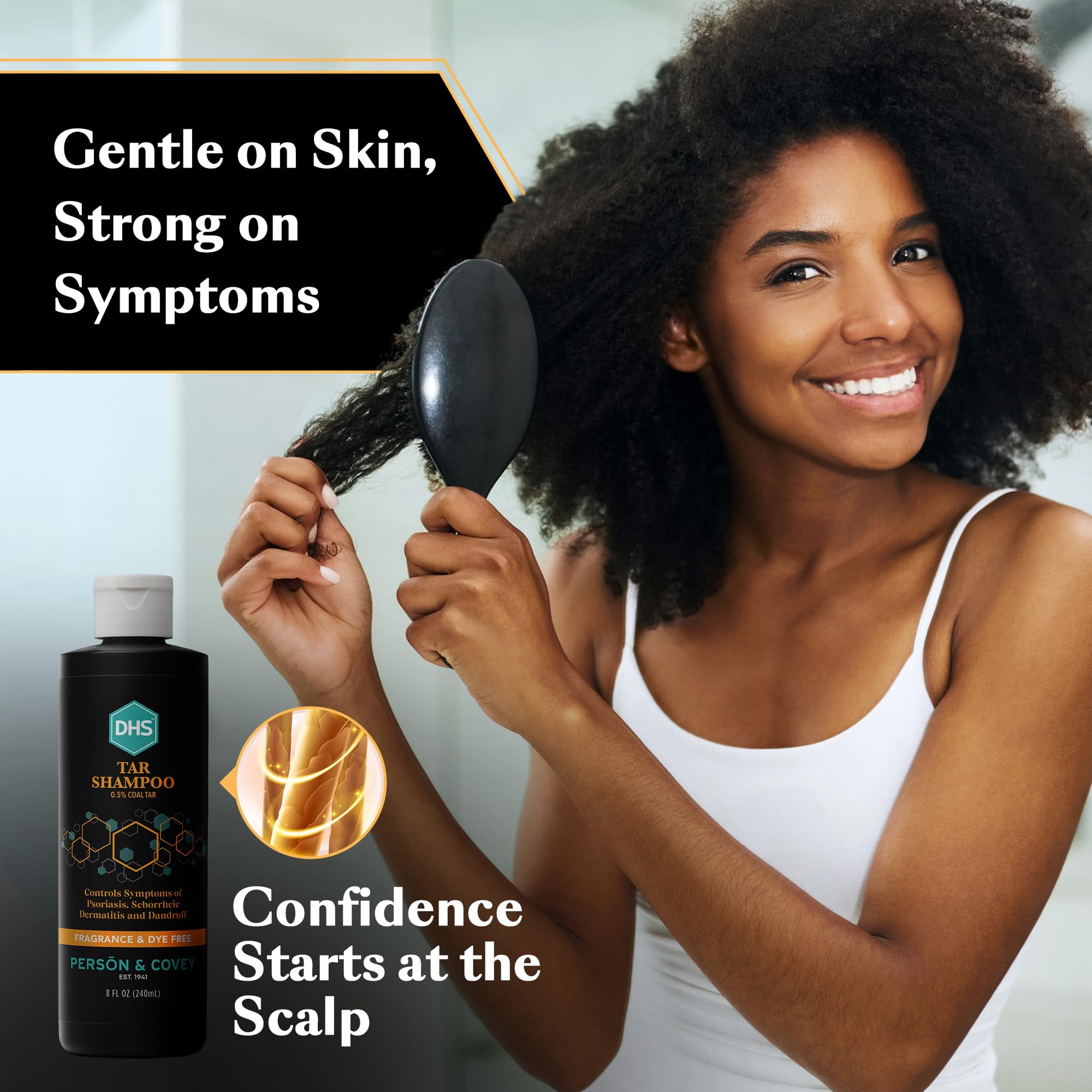 Person & Covey DHS Tar Shampoo after-use-hair—healthier, refreshed look