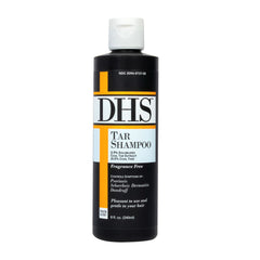 Person & Covey DHS Tar Shampoo bottle front highlighting tar blend for scalp care.