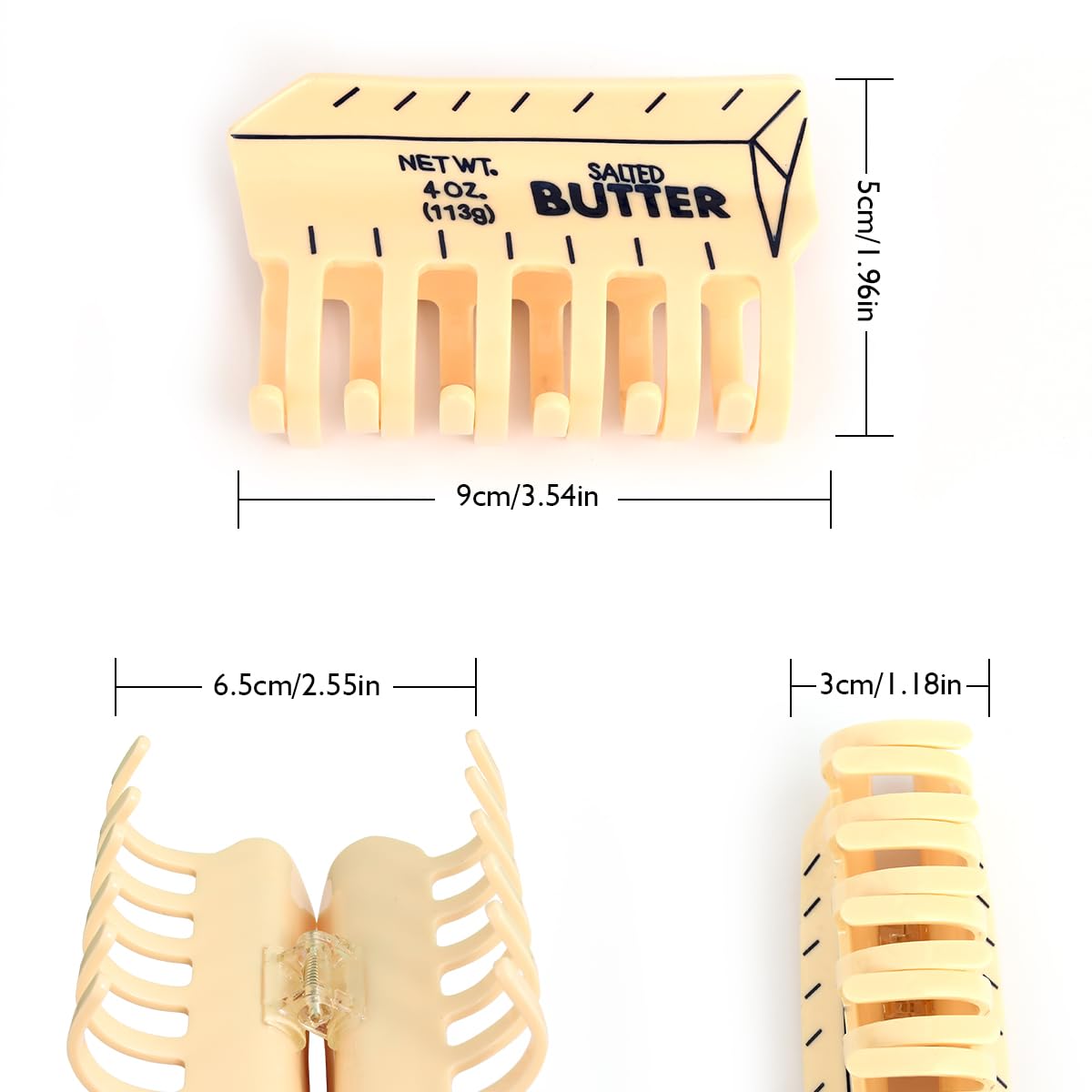 PERSONFUN butter hair clip side view highlights sturdy acetate construction and lightweight comfort.