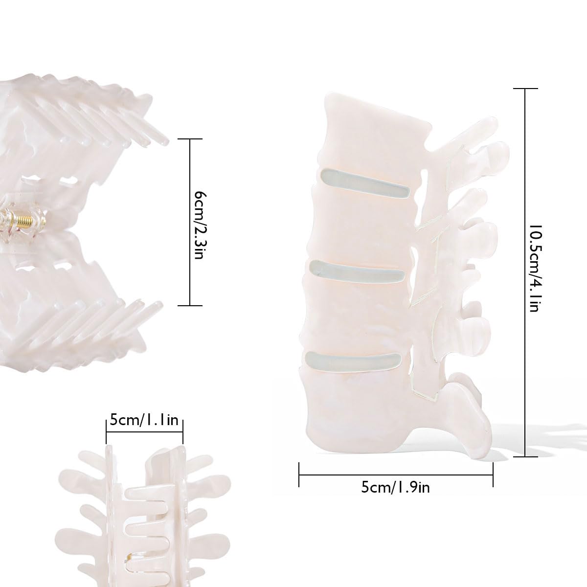 Personfun spine clip in white acetate holds medium to thick hair securely for daily wear