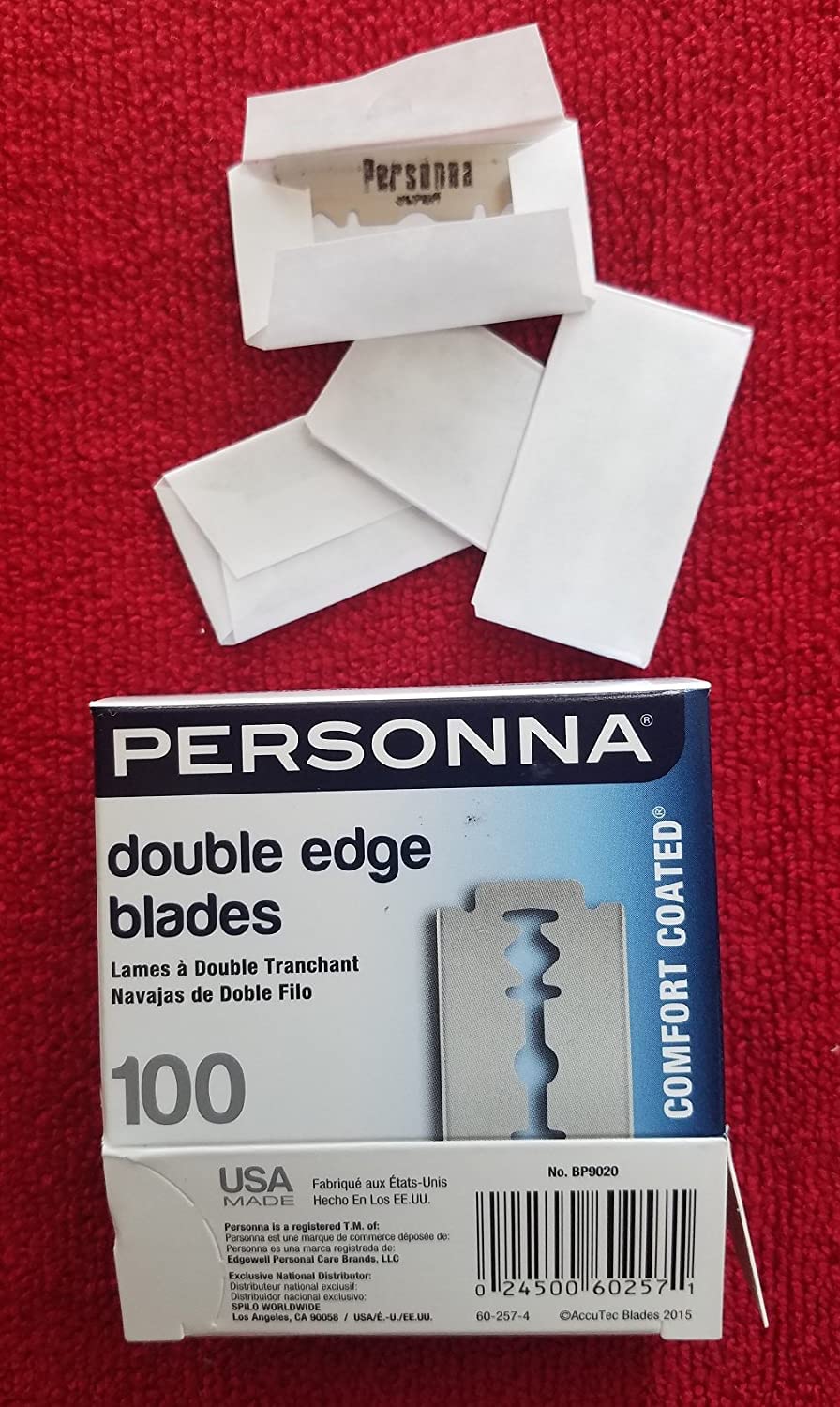 Personna double-edge blades inside a white-wrapped packaging highlighting quality.