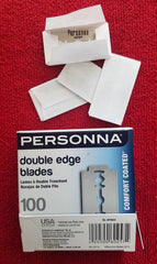 Personna double-edge blades inside a white-wrapped packaging highlighting quality.