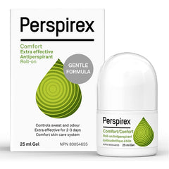 Perspirex Comfort roll-on bottle shows long-lasting protection for daily activities.