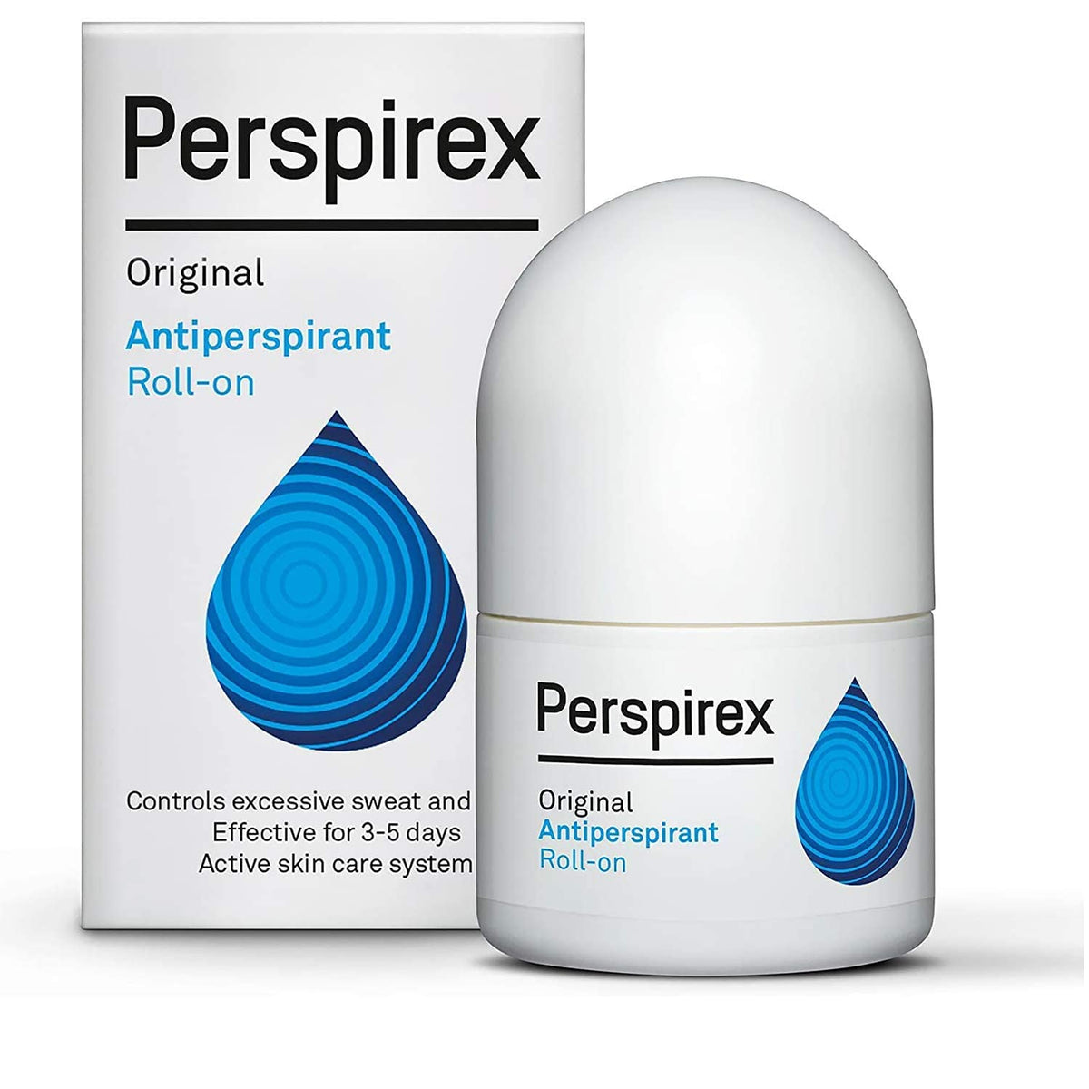 Perspirex Original Roll-On 20ml bottle demonstrates long-lasting sweat protection.