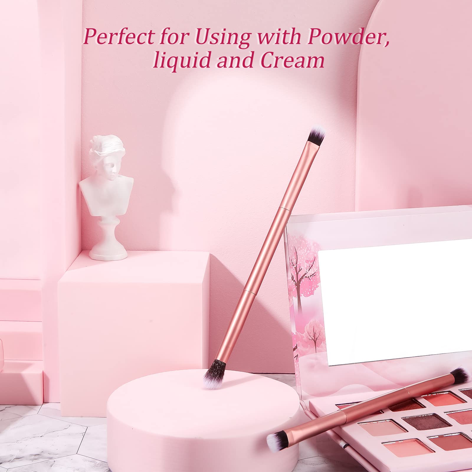 Perthlin rose gold flat head concealer brush smooths large areas and nose lines.