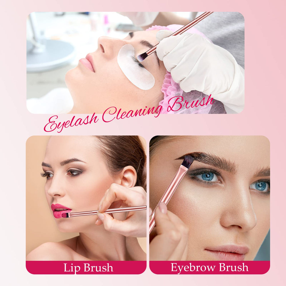 Perthlin rose gold multi-use brushes handle eyeshadow, concealer, foundation, and setting powders.