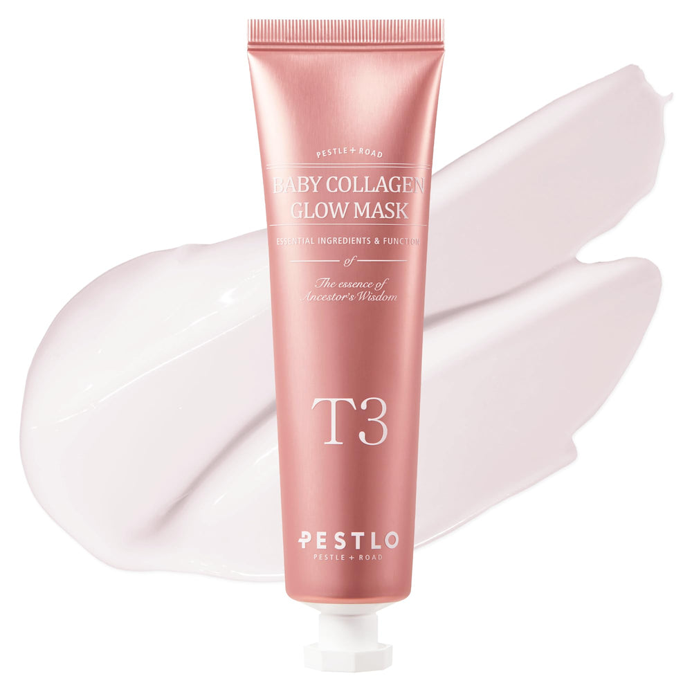 PESTLO Baby Collagen Glow Mask packaging highlights hydration and glow potential for daily use.