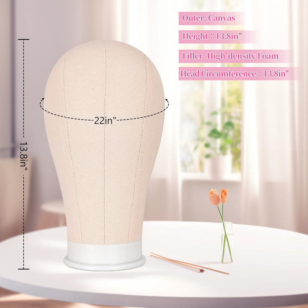 Pet Baby 22in canvas wig head offers durable surface for easy pinning and shaping