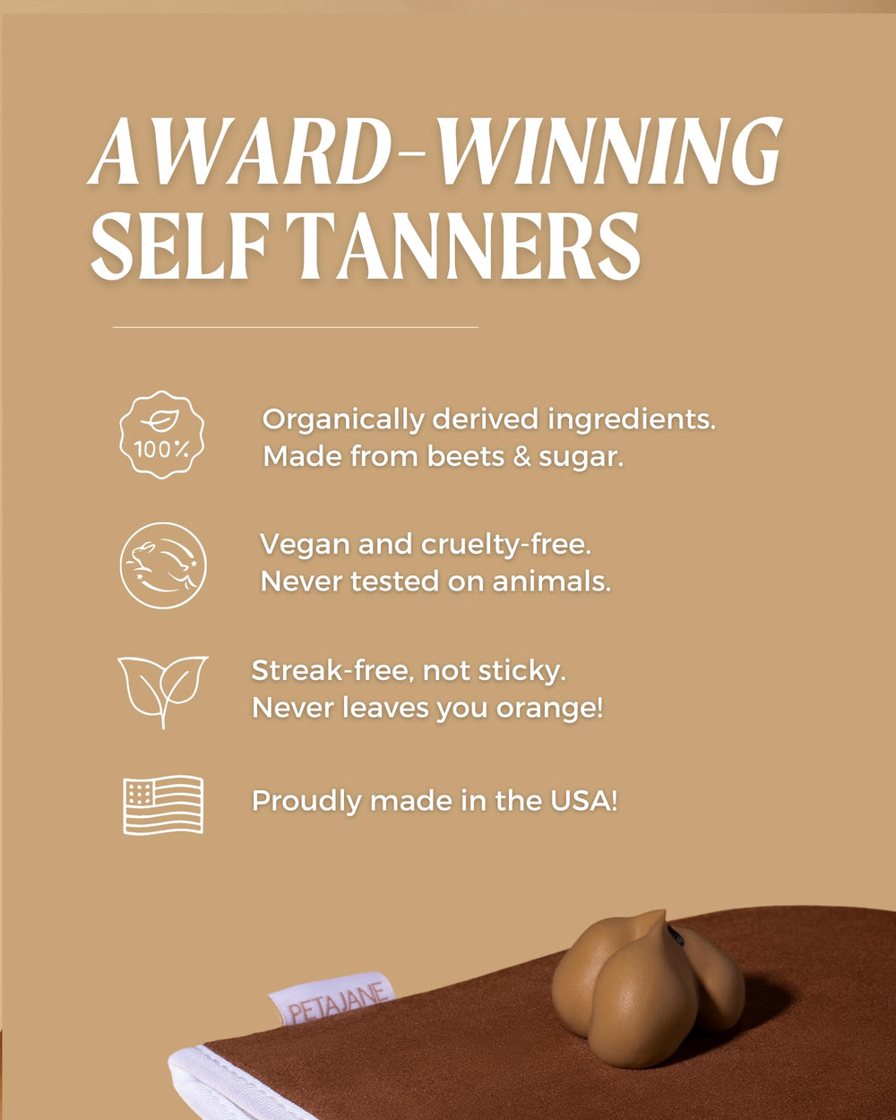 Peta Jane Dark Tanning Mousse eco-conscious packaging for sustainable beauty.