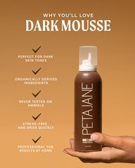 Peta Jane Dark Tanning Mousse texture close-up highlights lightweight, fast-absorbing formula.