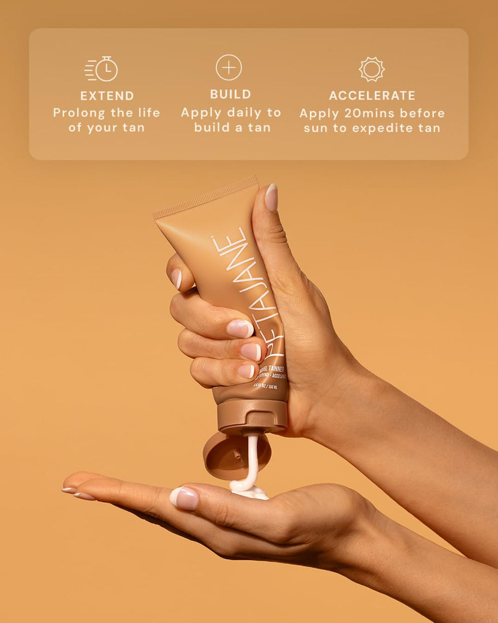 Peta Jane Tan Extender Lotion texture swirl reveals lightweight, non-sticky finish