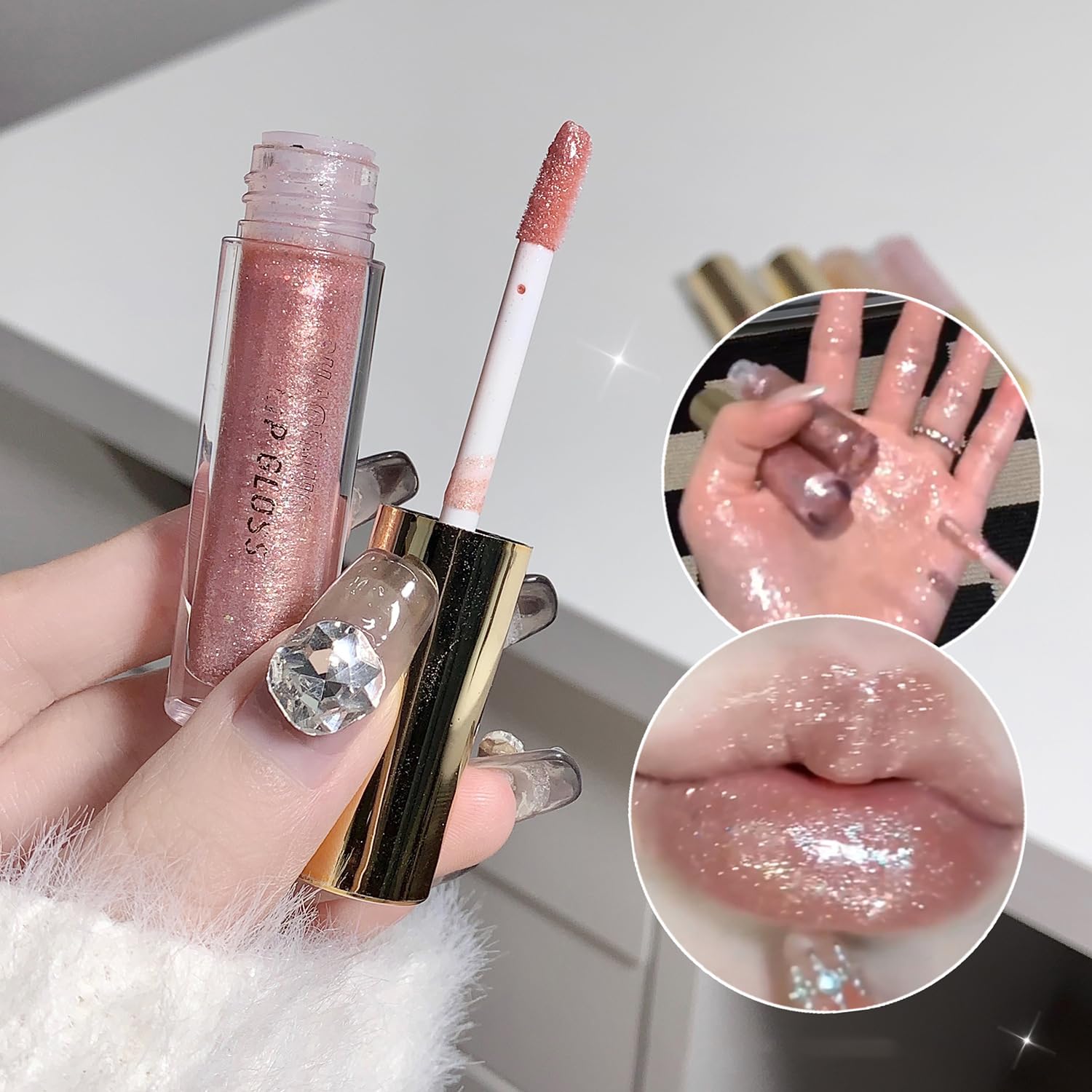 Petansy detalle de aplicación suave y deslumbrante en brillo labial