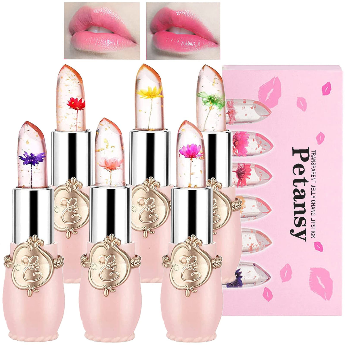 Petansy crystal jelly lipstick set packaging showing the 6-pack arrangement