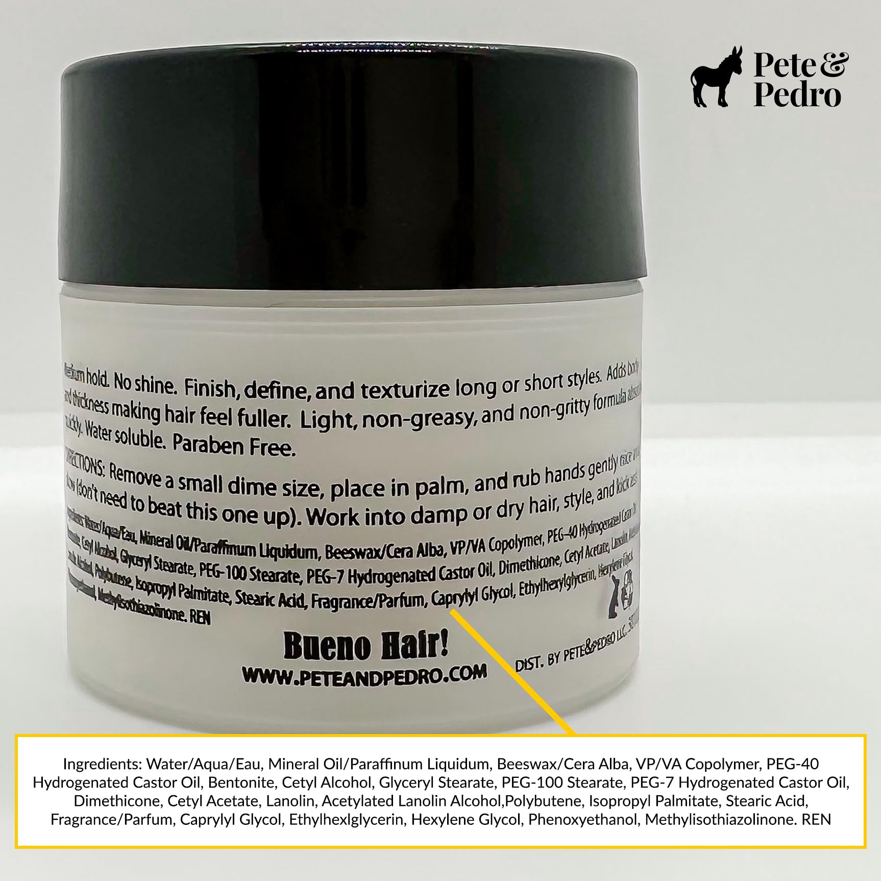 Pete & Pedro Bentonite ingredient image highlights premium base for strong hold