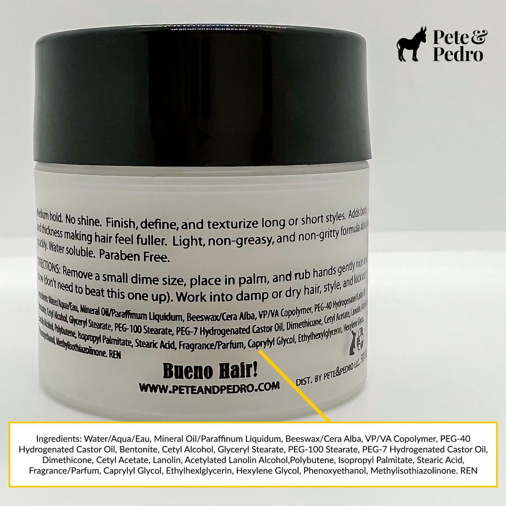Pete & Pedro Bentonite ingredient image highlights premium base for strong hold