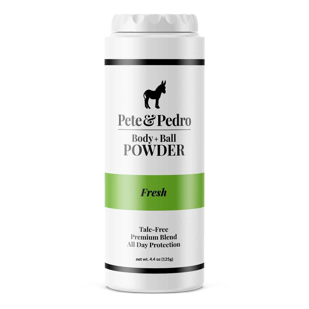Pete & Pedro Body & Ball Powder Fresh bottle front view for all-day moisture control.