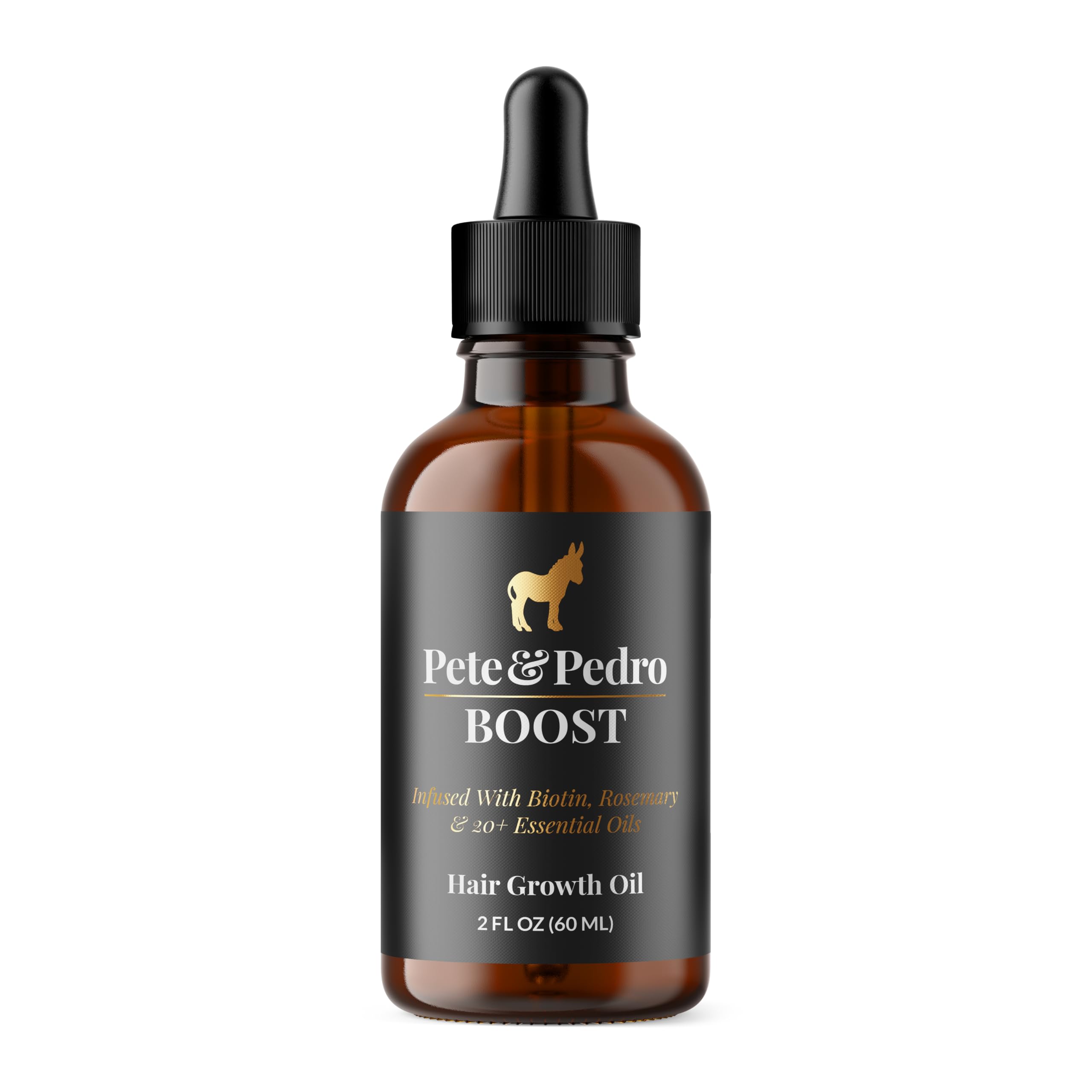 Pete & Pedro BOOST serum bottle highlights natural growth-support properties for scalp care.