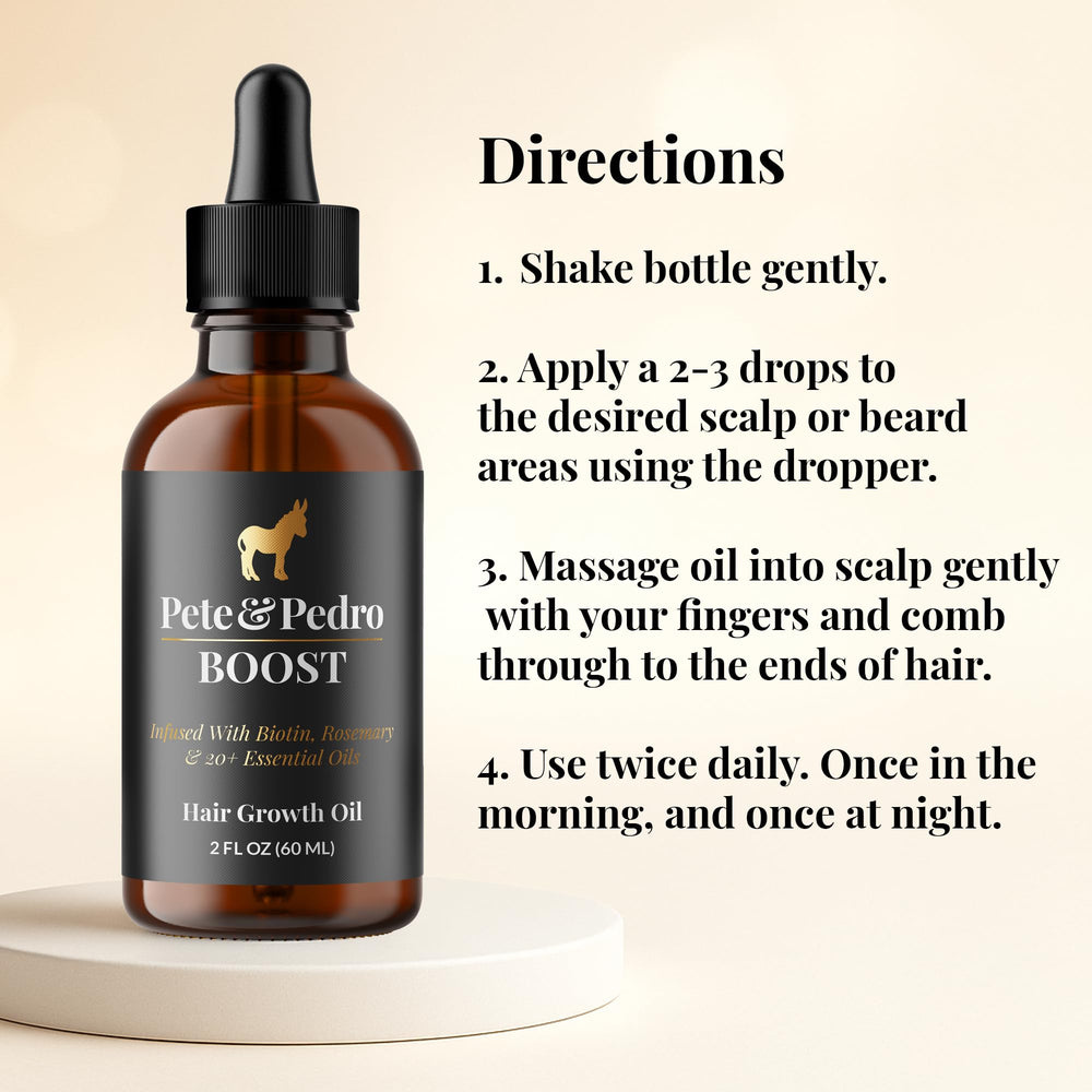Pete & Pedro BOOST serum non-greasy-finish illustrates quick-absorb daily-use formula.