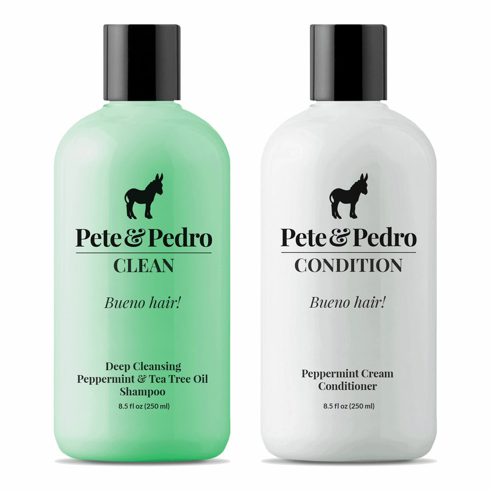 Pete & Pedro Clean shampoo bottle top view highlighting deep cleansing for oily scalp