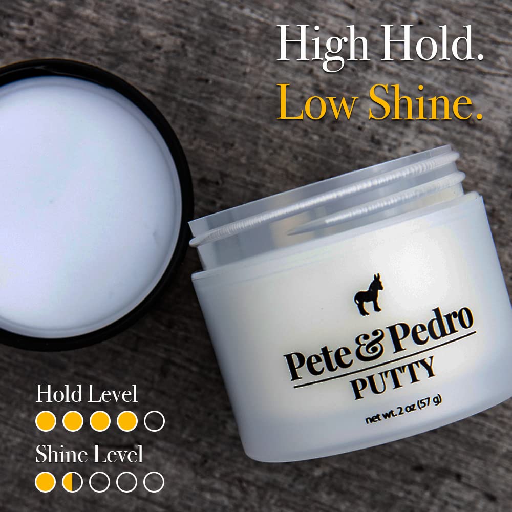 Pete & Pedro Hair Putty demonstrates matte finish for low-shine looks.