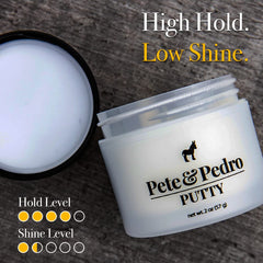 Pete & Pedro Hair Putty demonstrates matte finish for low-shine looks.