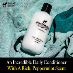 Pete & Pedro Peppermint Conditioner creamy texture emphasizes easy detangling and revival for damaged hair.