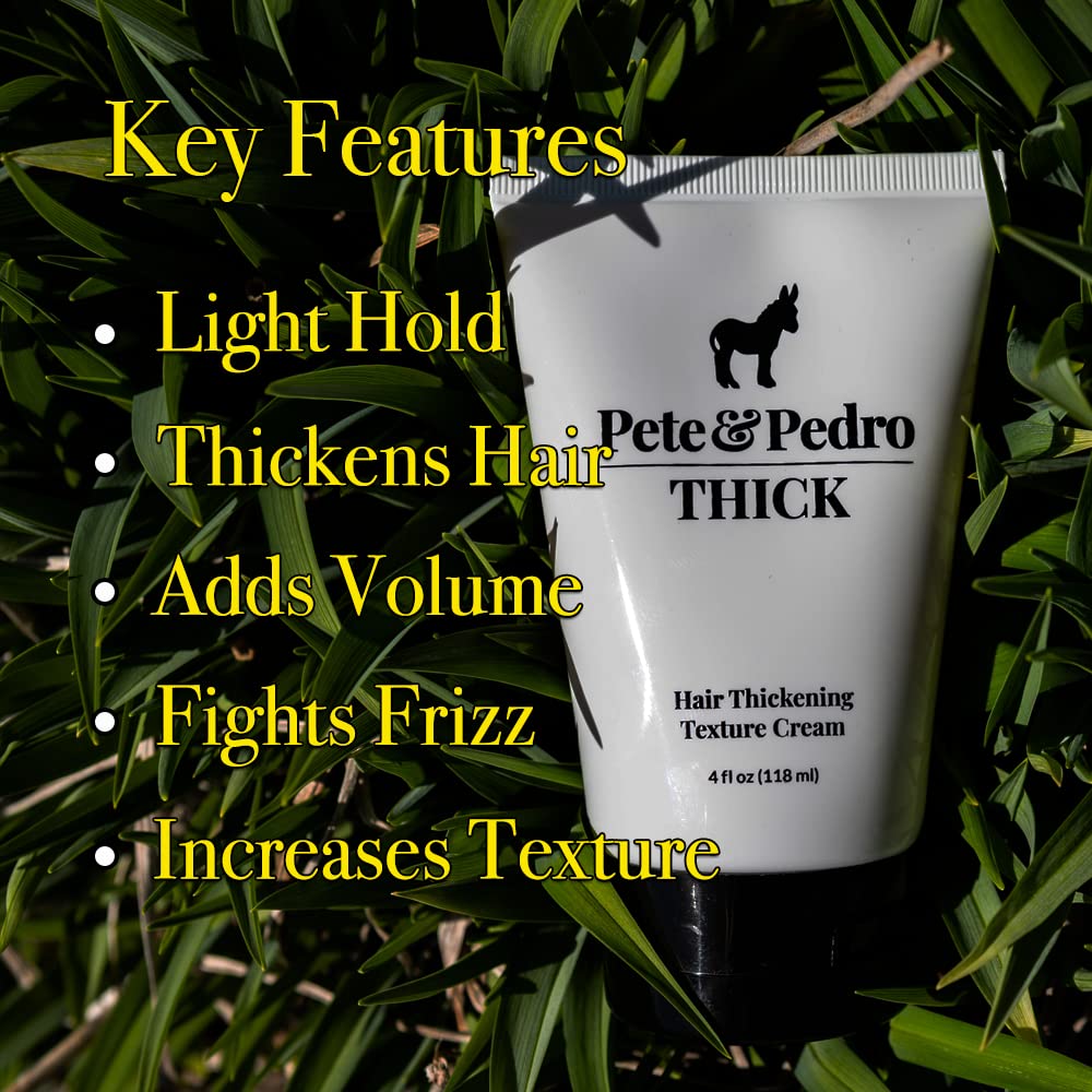 Pete & Pedro Thick Hair Cream on towel-dried hair shows frizz control.