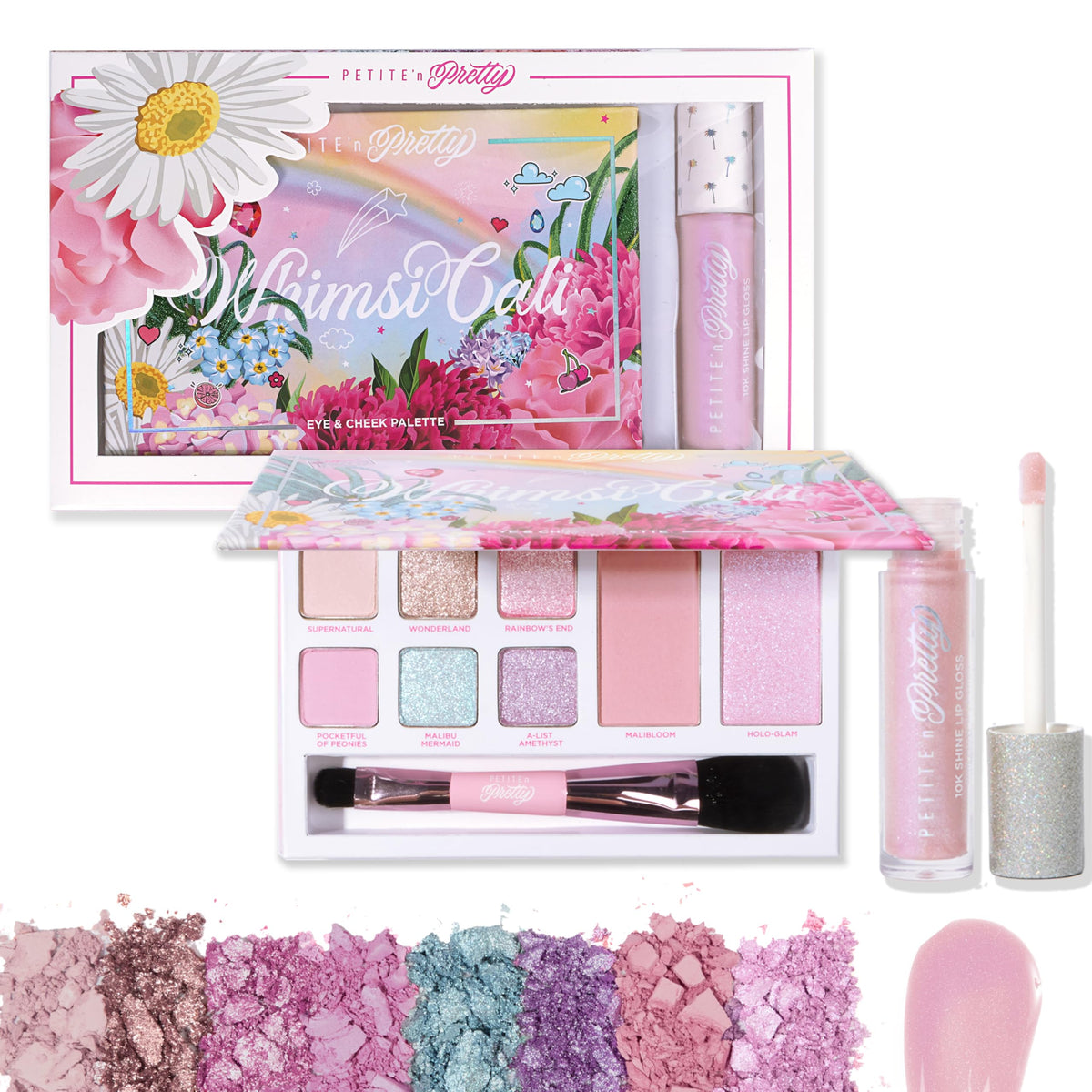 Petite 'N Pretty WhimsiCali palette close-up for playful, blendable pastel eye looks.