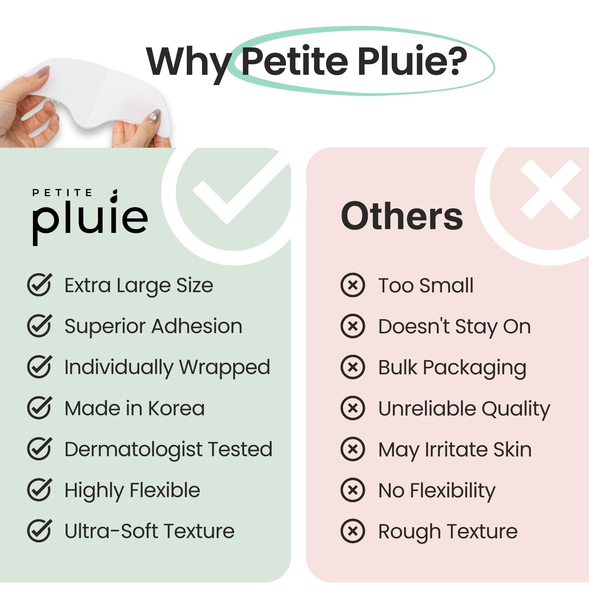 Petite Pluie adhesion close-up showing strong grip for overnight wear