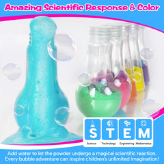 Petydore bubble bath toy focuses on science-themed eruption, inviting kids to observe reactions.